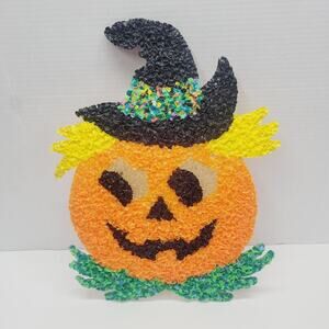 Vintage Melted Plastic Popcorn Jack-o-lantern Halloween MCM Decor 60's 70's